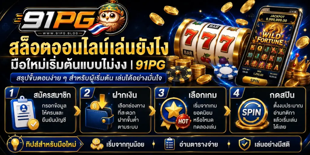 สล็อตออนไลน์เล่นยังไง มือใหม่เริ่มต้นแบบไม่งง 91PG